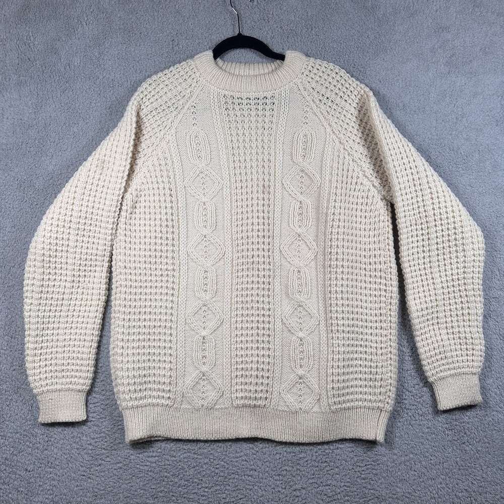 Cornel Sweater Mens Large Wool Hand Loomed Donegal Ireland Aran Knit Pullover
